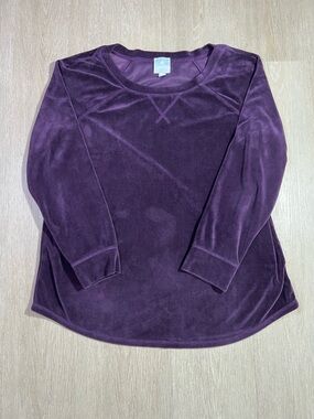 Sunday Velour Minimalist Chic Crewneck Pullover in Plum Women's Large